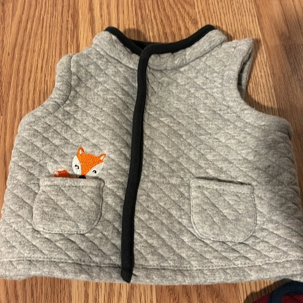 9 months baby Vests- 2 gray and one red. Warm and super cute!